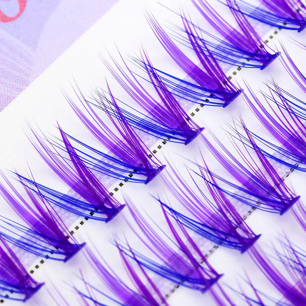 Moonlily Blue Purple Mix Color Lashes Cluster Eyelash Extension Natural Long Volume Effect Faux Bunche Individual Makeup Cilias