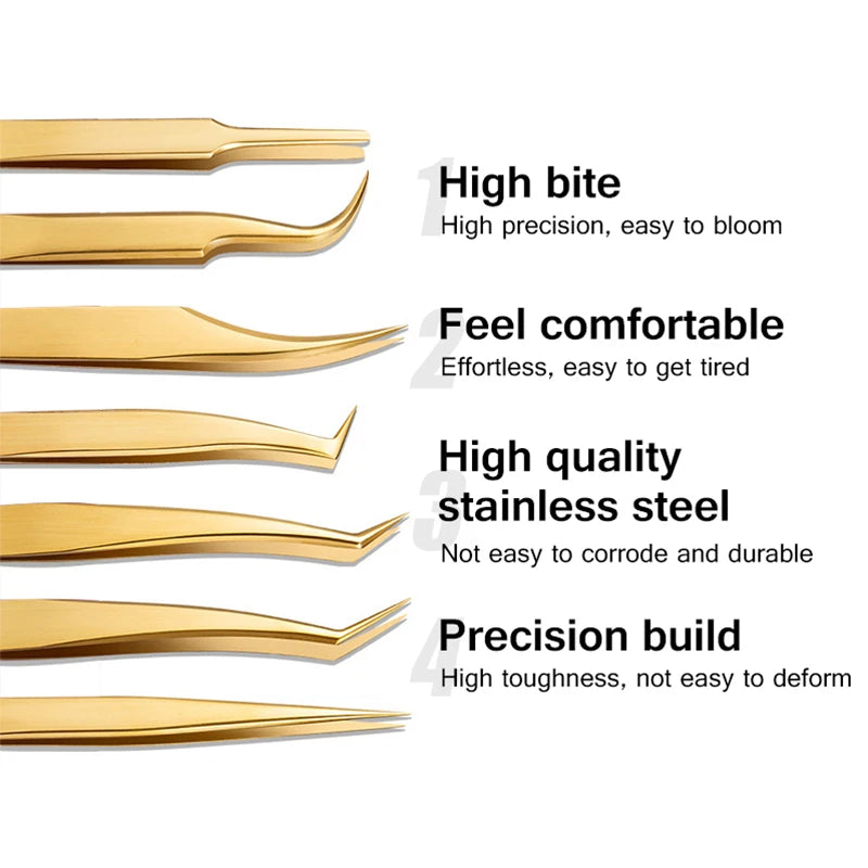 1PC Eyelash Extension Tweezers Lash Tweezer Applicator Extension Supplies Volume Professional Eyebrow Eyelash Gold Tweezers