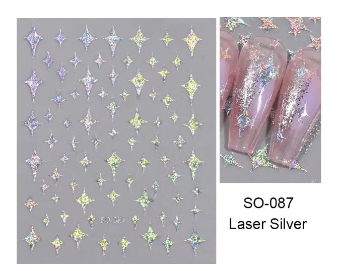 1pcs Golden 3D Metal Laser Starburst Nail Stickers Vibrant Y2K Nail Art Decorations for Manicure French Nail Art and DIY Nail