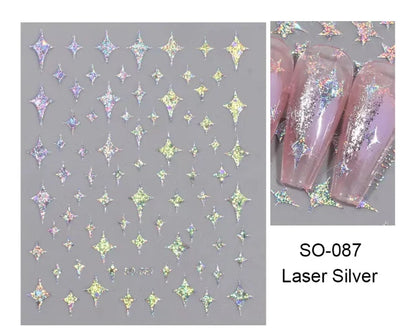 1pcs Golden 3D Metal Laser Starburst Nail Stickers Vibrant Y2K Nail Art Decorations for Manicure French Nail Art and DIY Nail