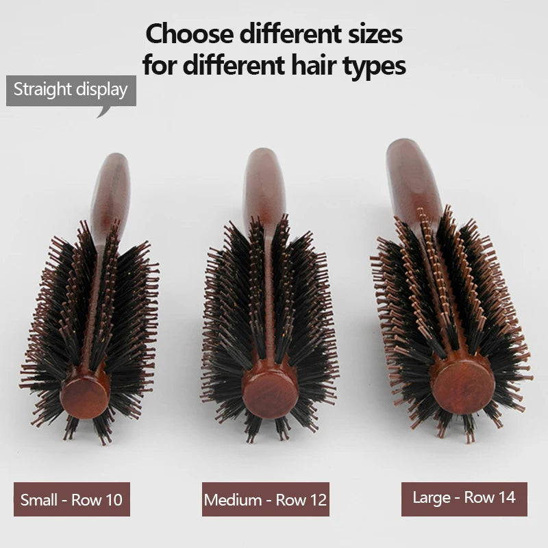 Porcine Bristle Solid Wood Curly Hair Comb Square Handle Hair Styling Roller Comb Flat Rolling Hair Root Fluffy Comb Hairbrush