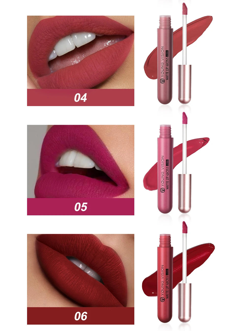 YOUNG VISION 6Pcs/Set Matte Velvet Lipgloss Waterproof Long-Lasting Liquid Lipstick for Flawless Makeup