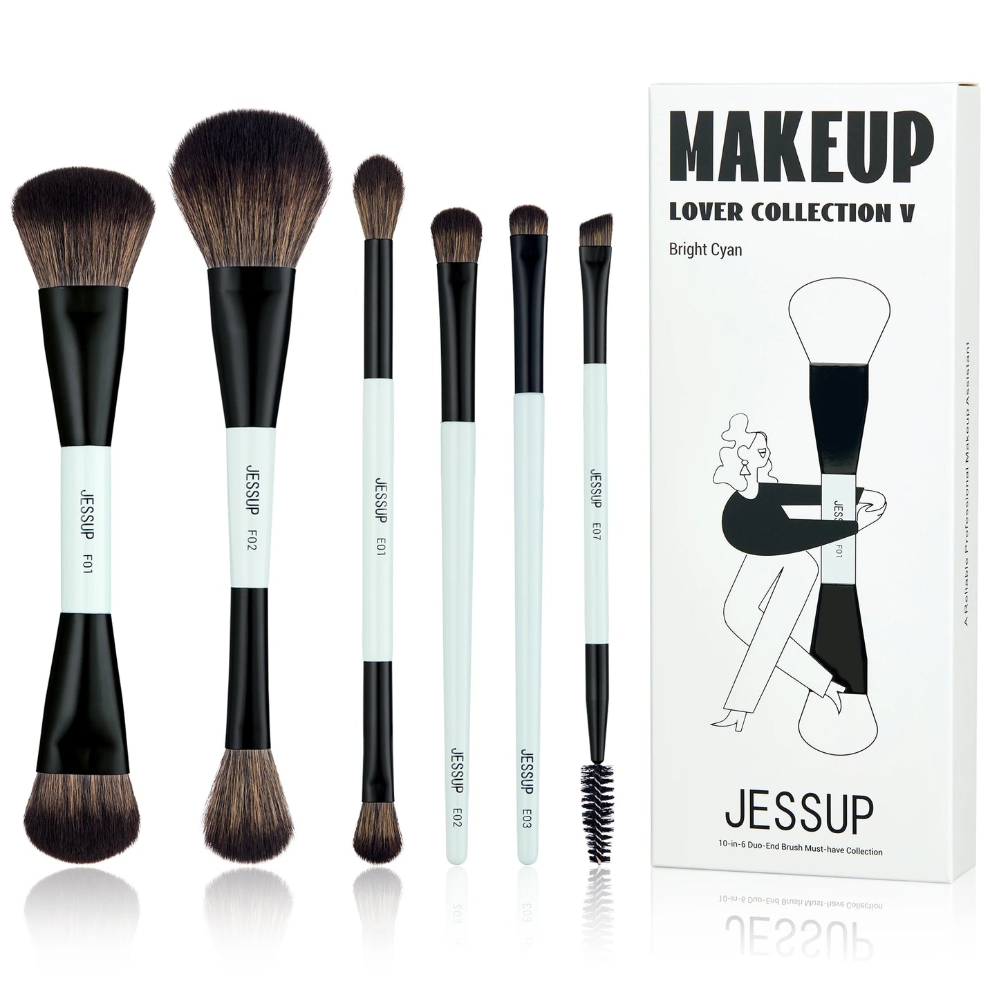 Jessup Makeup Brushes Set 2/3/6/10PCS,Double Sided Foundation Contour Brush Blush Blending Eyeshadow Concealer Cruelty Free T500