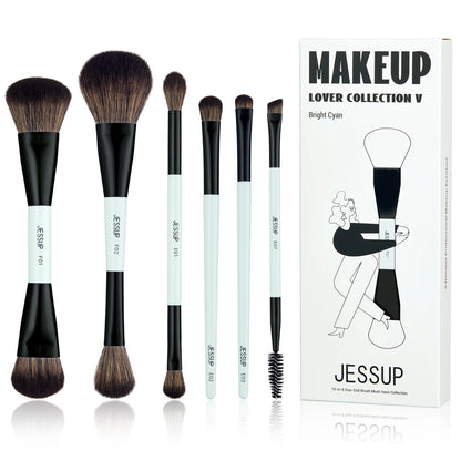 Jessup Makeup Brushes Set 2/3/6/10PCS,Double Sided Foundation Contour Brush Blush Blending Eyeshadow Concealer Cruelty Free T500