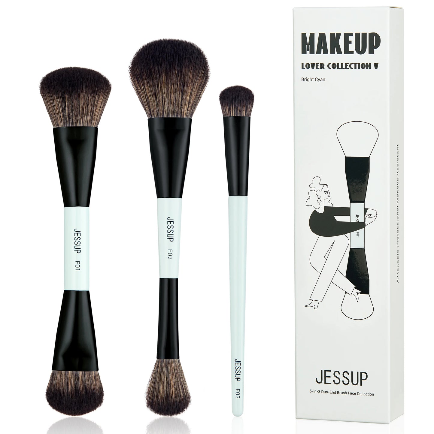 Jessup Makeup Brushes Set 2/3/6/10PCS,Double Sided Foundation Contour Brush Blush Blending Eyeshadow Concealer Cruelty Free T500
