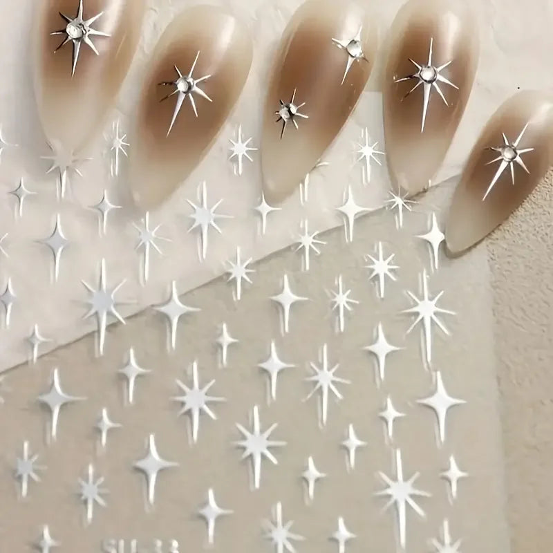 1pcs Golden 3D Metal Laser Starburst Nail Stickers Vibrant Y2K Nail Art Decorations for Manicure French Nail Art and DIY Nail