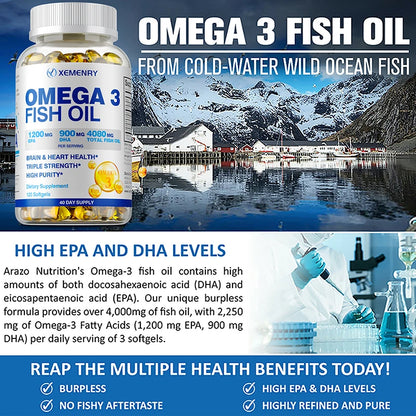 Omega-3 Fish Oil Rich in DHA and EPA - Improve Bad Mood, Relieve Stress, Strengthen The Brain, Improve Memory & Intelligence