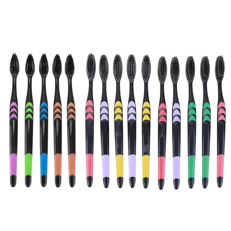 10pcs Toothbrush Soft Bristle Adult Bamboo Charcoal Household Fine Wool Toothbrush Antibacterial for Family Men and Women