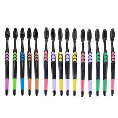 10pcs Toothbrush Soft Bristle Adult Bamboo Charcoal Household Fine Wool Toothbrush Antibacterial for Family Men and Women