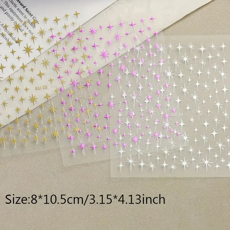 1pcs Golden 3D Metal Laser Starburst Nail Stickers Vibrant Y2K Nail Art Decorations for Manicure French Nail Art and DIY Nail