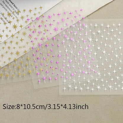 1pcs Golden 3D Metal Laser Starburst Nail Stickers Vibrant Y2K Nail Art Decorations for Manicure French Nail Art and DIY Nail