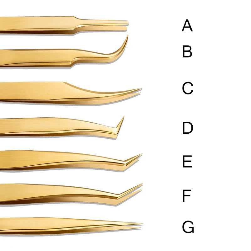 1PC Eyelash Extension Tweezers Lash Tweezer Applicator Extension Supplies Volume Professional Eyebrow Eyelash Gold Tweezers