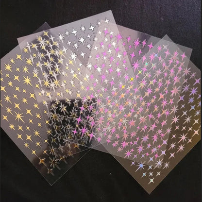1pcs Golden 3D Metal Laser Starburst Nail Stickers Vibrant Y2K Nail Art Decorations for Manicure French Nail Art and DIY Nail
