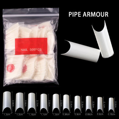 500/550pcs Water Pipe Square Shape Tips For Acrylic False Nail,XL Clear/Nature Half Cover False Nail Tips Extensions Capsules