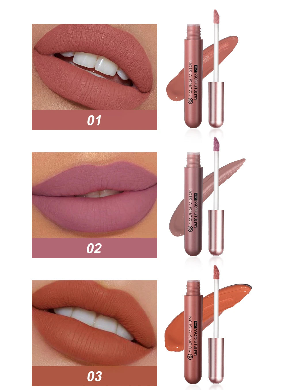 YOUNG VISION 6Pcs/Set Matte Velvet Lipgloss Waterproof Long-Lasting Liquid Lipstick for Flawless Makeup