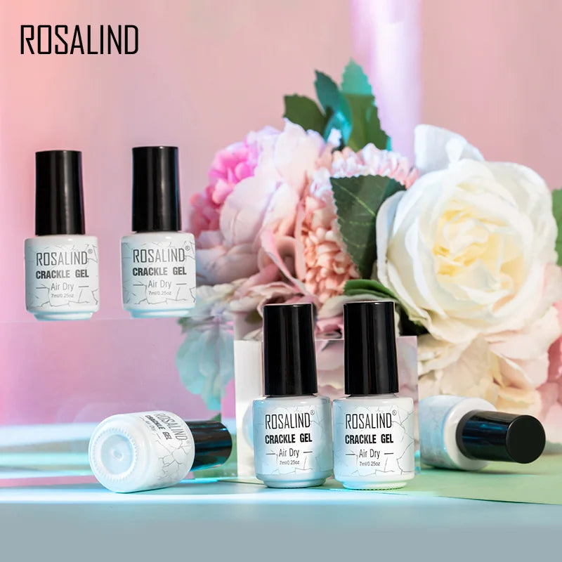 ROSALIND 12 Colors Crackle Gel Nail Polish Cracking Nail Lacquer Quick Drying Nail Art Gel For UV Semi Permanent Base Top Coat