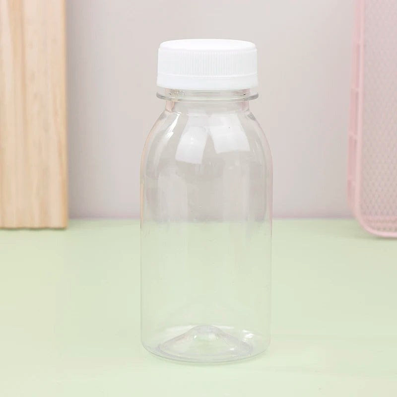 6Pcs 200ML Transparent Kids Water Bottle Plastic Juice Bottle PET Milk Beverage Bottle With Lid Portable Empty Water Bottles