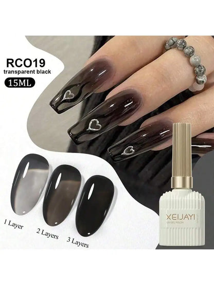 XEIJAYI 1Pc 15Ml Black Gel Nail Polish, All Seasons Nail Art, Soak Off Led Gel Nail Polish, Diy Home Salon Manicure,Nail Gifts