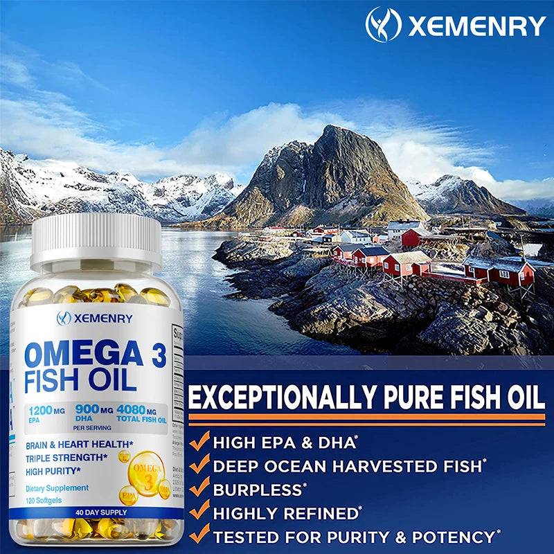 Omega-3 Fish Oil Rich in DHA and EPA - Improve Bad Mood, Relieve Stress, Strengthen The Brain, Improve Memory & Intelligence