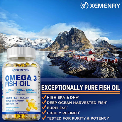 Omega-3 Fish Oil Rich in DHA and EPA - Improve Bad Mood, Relieve Stress, Strengthen The Brain, Improve Memory & Intelligence