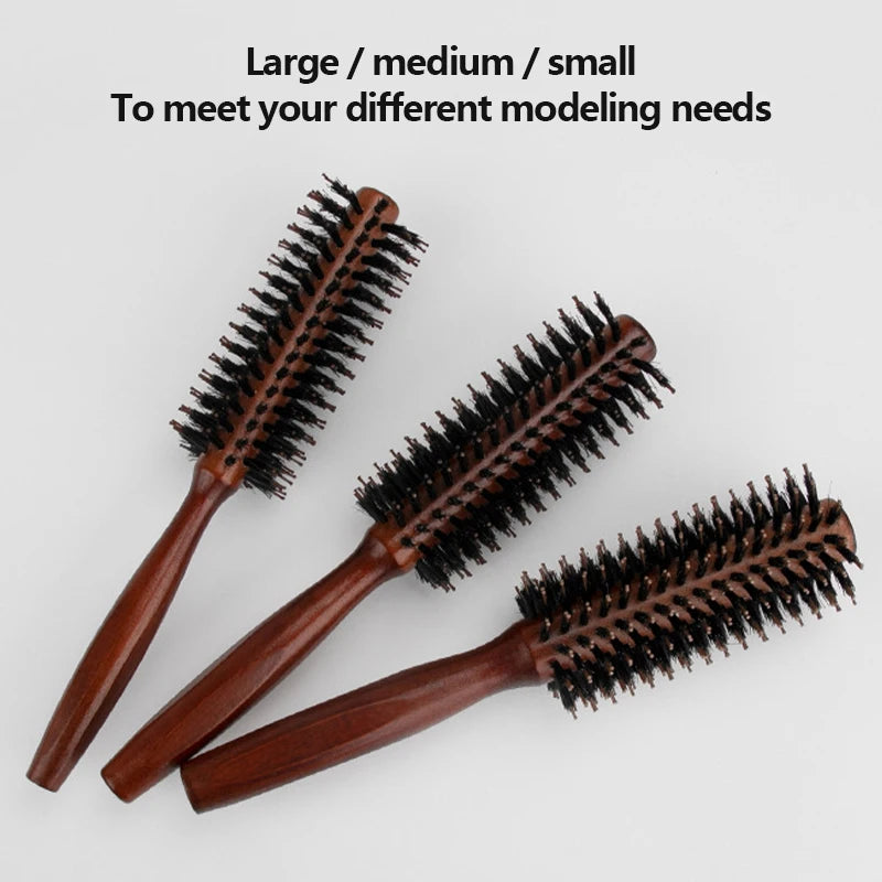 Porcine Bristle Solid Wood Curly Hair Comb Square Handle Hair Styling Roller Comb Flat Rolling Hair Root Fluffy Comb Hairbrush
