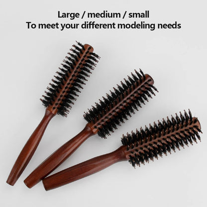 Porcine Bristle Solid Wood Curly Hair Comb Square Handle Hair Styling Roller Comb Flat Rolling Hair Root Fluffy Comb Hairbrush