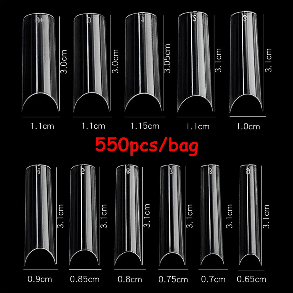 500/550pcs Water Pipe Square Shape Tips For Acrylic False Nail,XL Clear/Nature Half Cover False Nail Tips Extensions Capsules