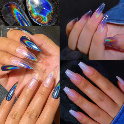 1 Jar Universal Laser Nail Glitter Holographic Powder Transparent Laser Magic Aurora Mirror Glitter UV Gel Pigment Dust
