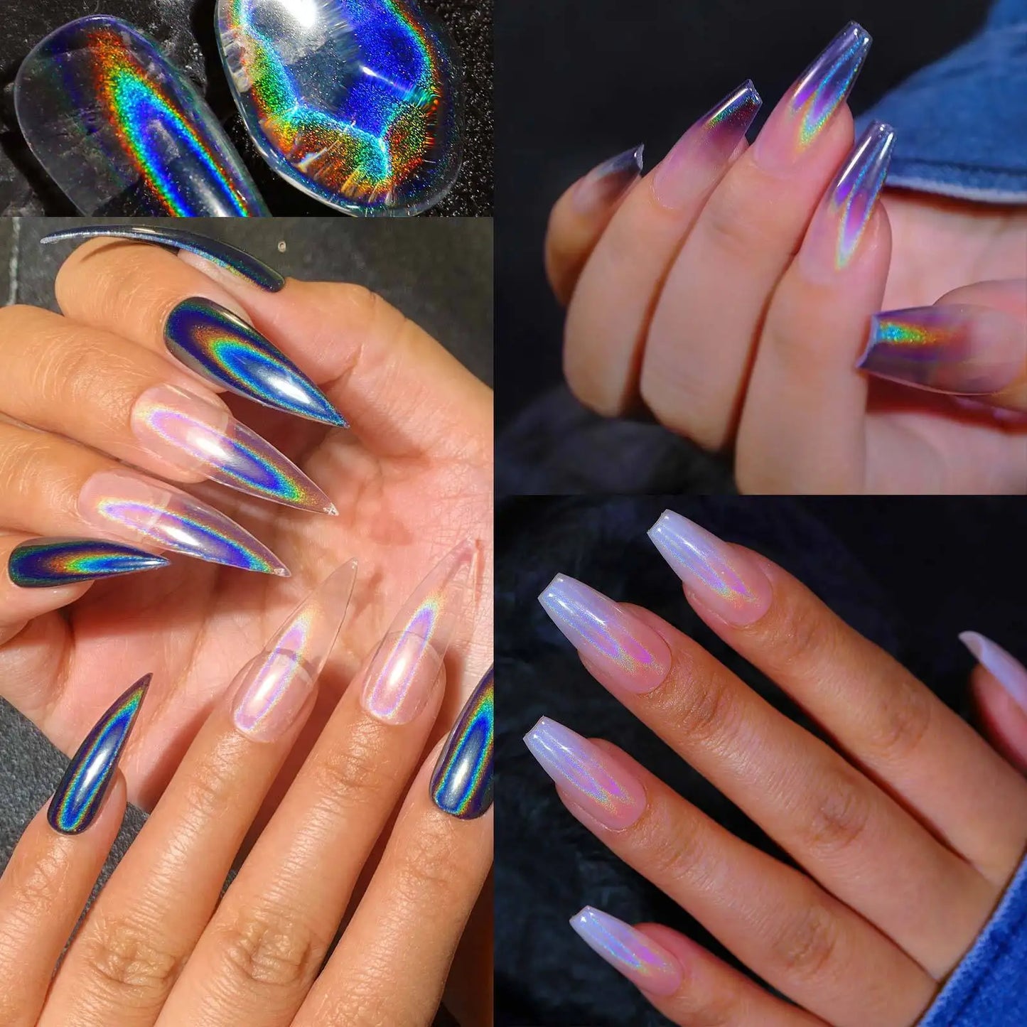 1 Jar Universal Laser Nail Glitter Holographic Powder Transparent Laser Magic Aurora Mirror Glitter UV Gel Pigment Dust