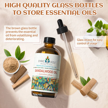 EVOKE OCCU 118ML/4 Fl.Oz. Essential Oils, Premium Sandalwood Plant Oil for Diffuser Purifier Skin&Hair Care Candle Soap Making