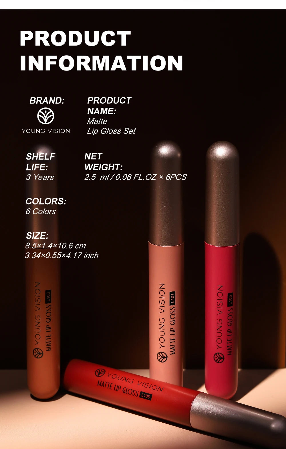 YOUNG VISION 6Pcs/Set Matte Velvet Lipgloss Waterproof Long-Lasting Liquid Lipstick for Flawless Makeup