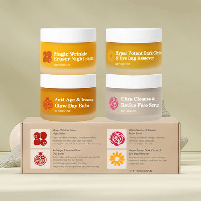 Day Night Skincare Set Firming Moisturizing & Skin Barrier Repair Cream Tightening Brighten Face Scrub Nourishing Eye Care Combo