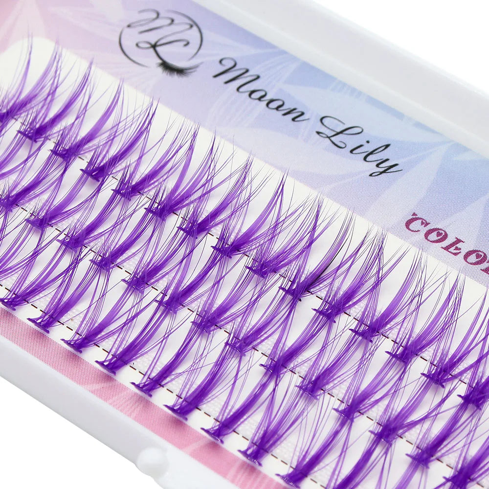 Moonlily Blue Purple Mix Color Lashes Cluster Eyelash Extension Natural Long Volume Effect Faux Bunche Individual Makeup Cilias