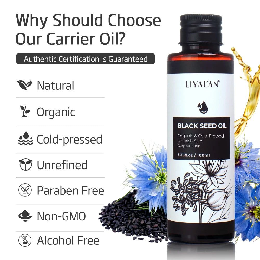 100ml Black Cumin Seed Oil For Hair Care Strengthen Conditions Scalp Cold Pressed Nourishes Nails Skin Hydration Body Massage