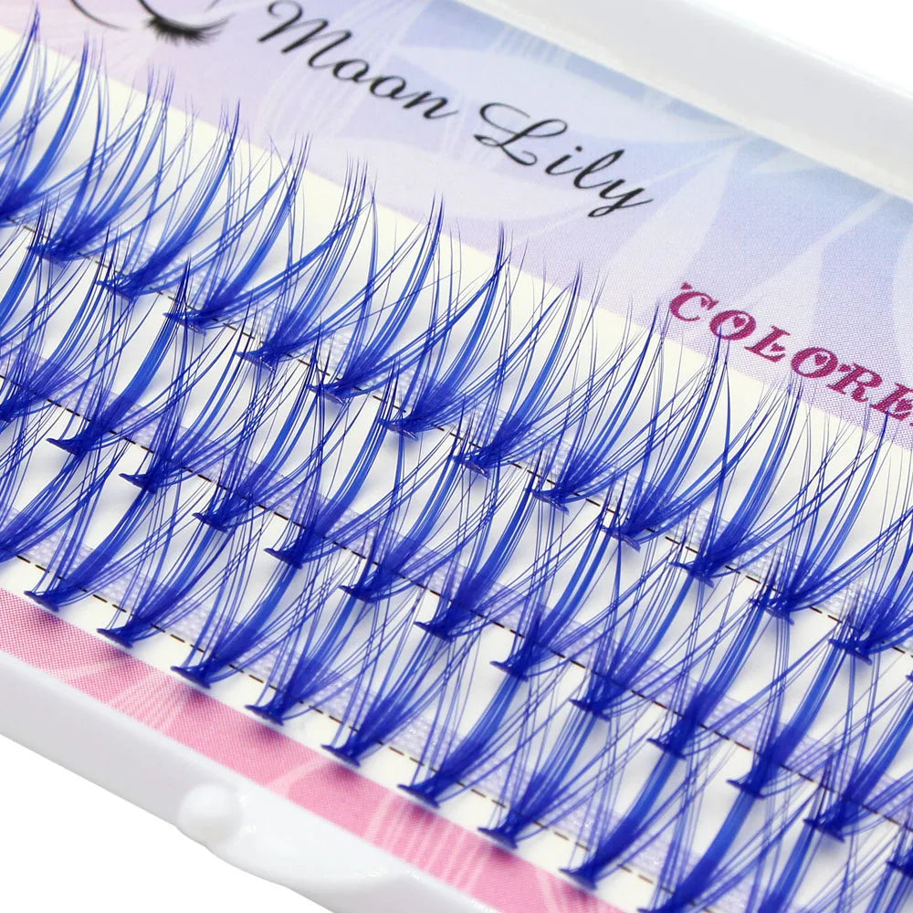Moonlily Blue Purple Mix Color Lashes Cluster Eyelash Extension Natural Long Volume Effect Faux Bunche Individual Makeup Cilias