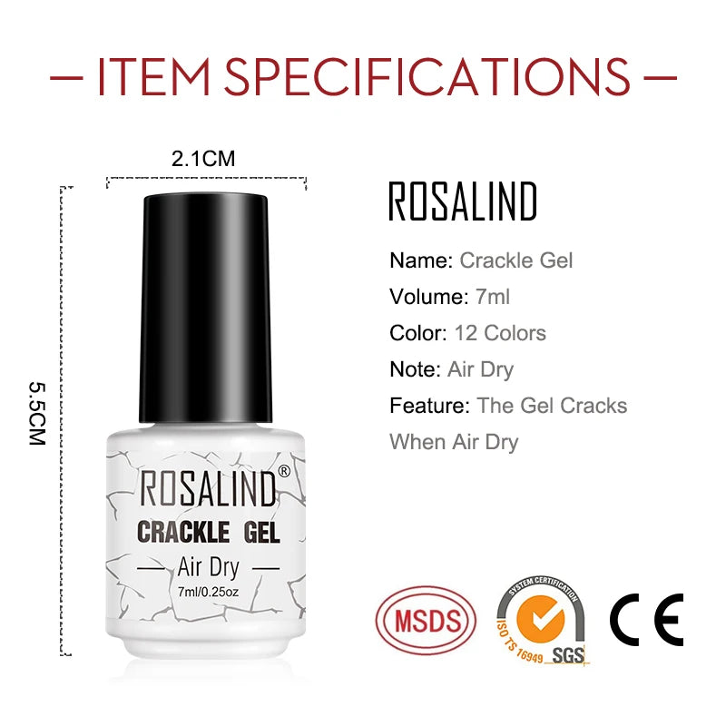 ROSALIND 12 Colors Crackle Gel Nail Polish Cracking Nail Lacquer Quick Drying Nail Art Gel For UV Semi Permanent Base Top Coat