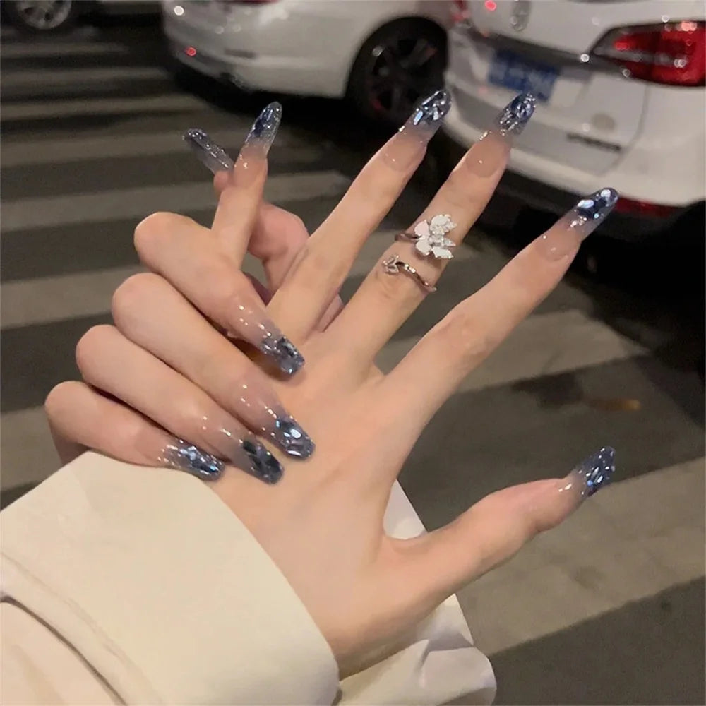 French Style False Nails Glitte Bow Design Fake Nail Patch False Nail Patch Mid Length Coffin Ballerina Acrylic Artificial Nails