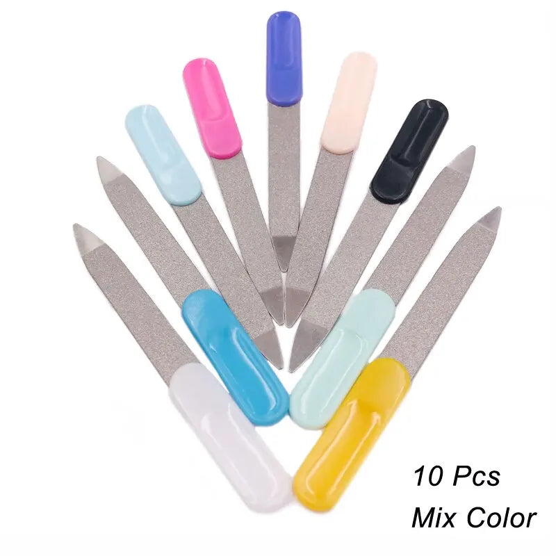 10 Pcs Stainless Dual Nail Files Metal Sanding File Pedicure Grooming For Professional Finger Toe Nail Care Manicure Tools Kits