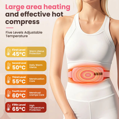 Heated Massage Warming Palace Belt Electric Period Cramp Massager for Menstrual Waist Stomach Abdominal Vibrating Heating Pad