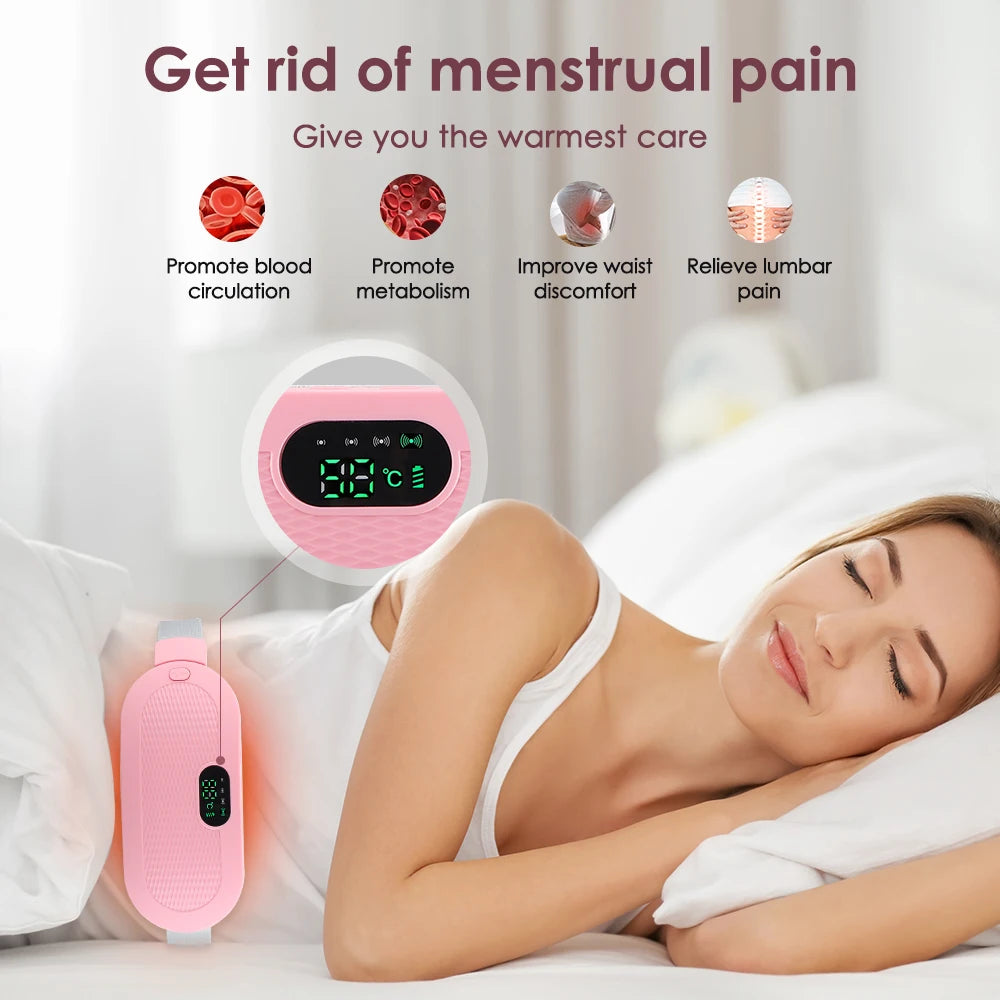 Heated Massage Warming Palace Belt Electric Period Cramp Massager for Menstrual Waist Stomach Abdominal Vibrating Heating Pad