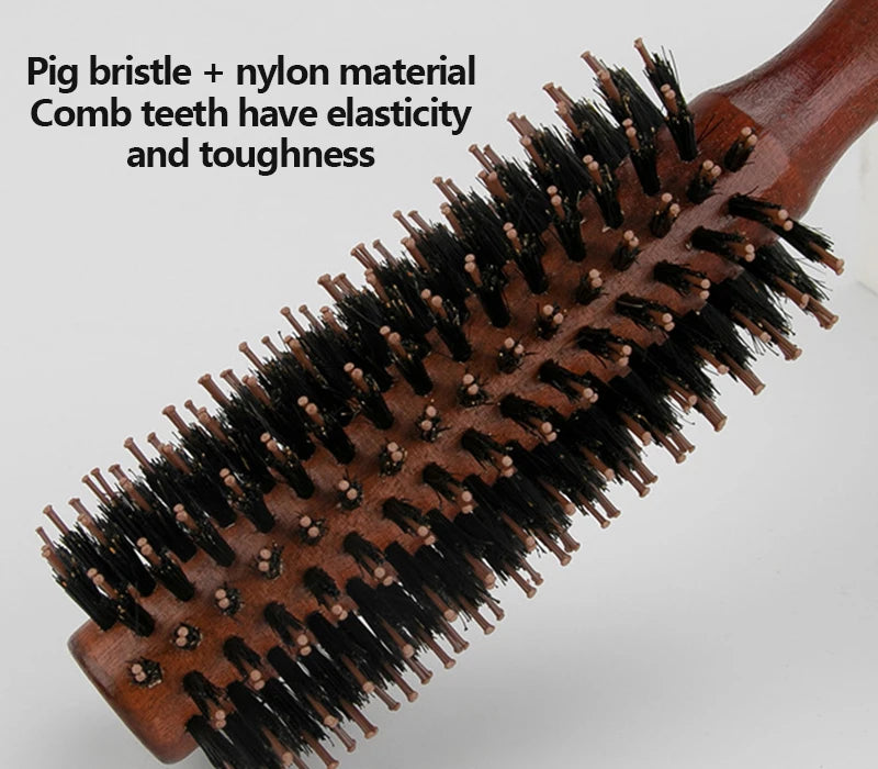 Porcine Bristle Solid Wood Curly Hair Comb Square Handle Hair Styling Roller Comb Flat Rolling Hair Root Fluffy Comb Hairbrush
