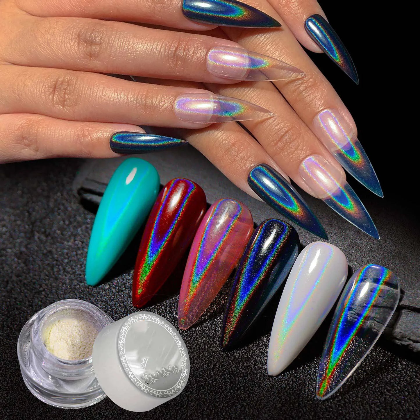 1 Jar Universal Laser Nail Glitter Holographic Powder Transparent Laser Magic Aurora Mirror Glitter UV Gel Pigment Dust