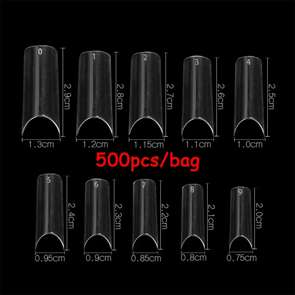 500/550pcs Water Pipe Square Shape Tips For Acrylic False Nail,XL Clear/Nature Half Cover False Nail Tips Extensions Capsules