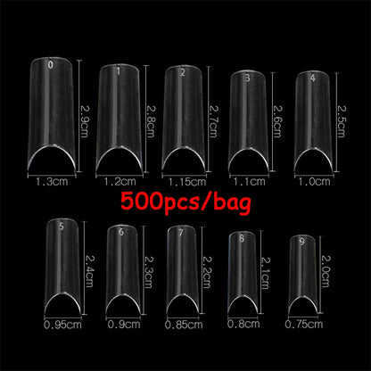 500/550pcs Water Pipe Square Shape Tips For Acrylic False Nail,XL Clear/Nature Half Cover False Nail Tips Extensions Capsules