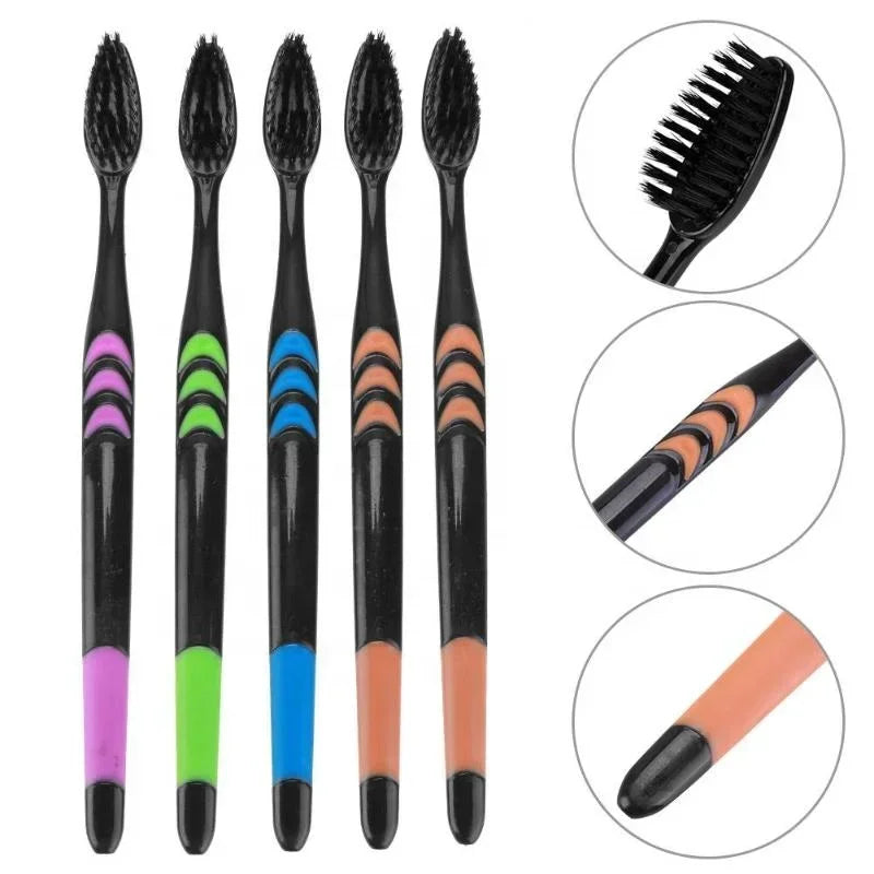 10pcs Toothbrush Soft Bristle Adult Bamboo Charcoal Household Fine Wool Toothbrush Antibacterial for Family Men and Women