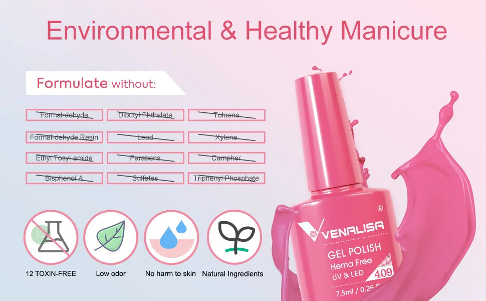 Venalisa 7.5ml HEMA FREE TPO FREE Full Coverage Soak Off UV LED Gel Polish Semi Permanent Nail Varnish Long Wear Gel Lacquer