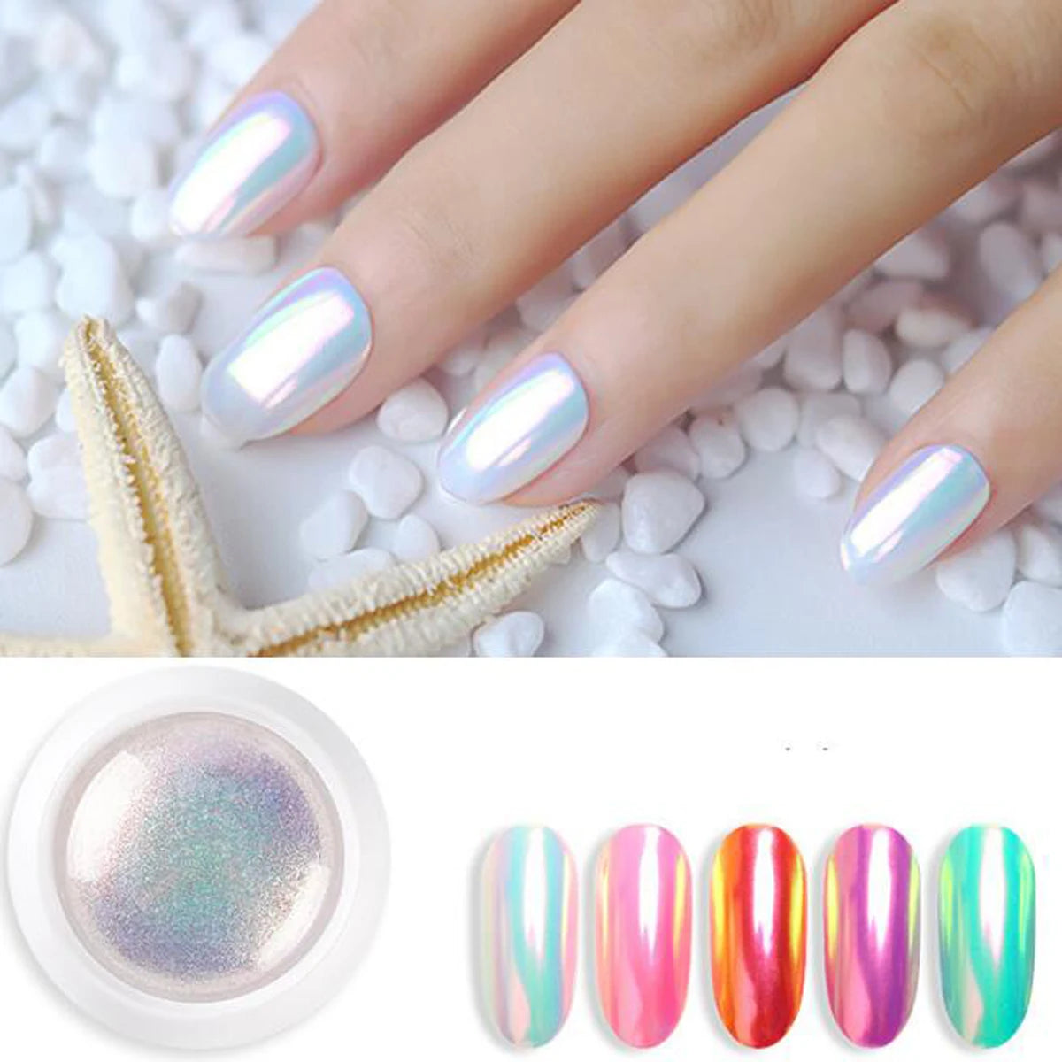 1 Jar Universal Laser Nail Glitter Holographic Powder Transparent Laser Magic Aurora Mirror Glitter UV Gel Pigment Dust