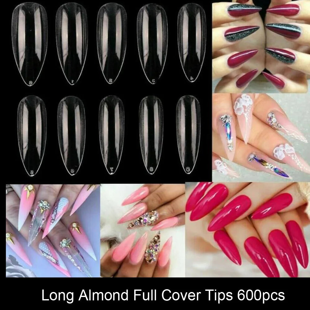 500/550pcs Water Pipe Square Shape Tips For Acrylic False Nail,XL Clear/Nature Half Cover False Nail Tips Extensions Capsules
