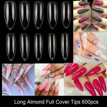 500/550pcs Water Pipe Square Shape Tips For Acrylic False Nail,XL Clear/Nature Half Cover False Nail Tips Extensions Capsules