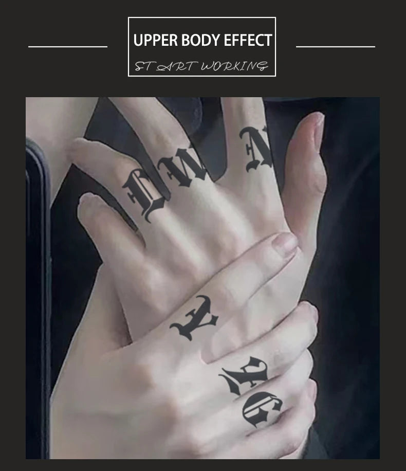 Long-lasting waterproof tattoo stickers simulated non-reflective temporary tattoo English pattern finger arm fake tattoo